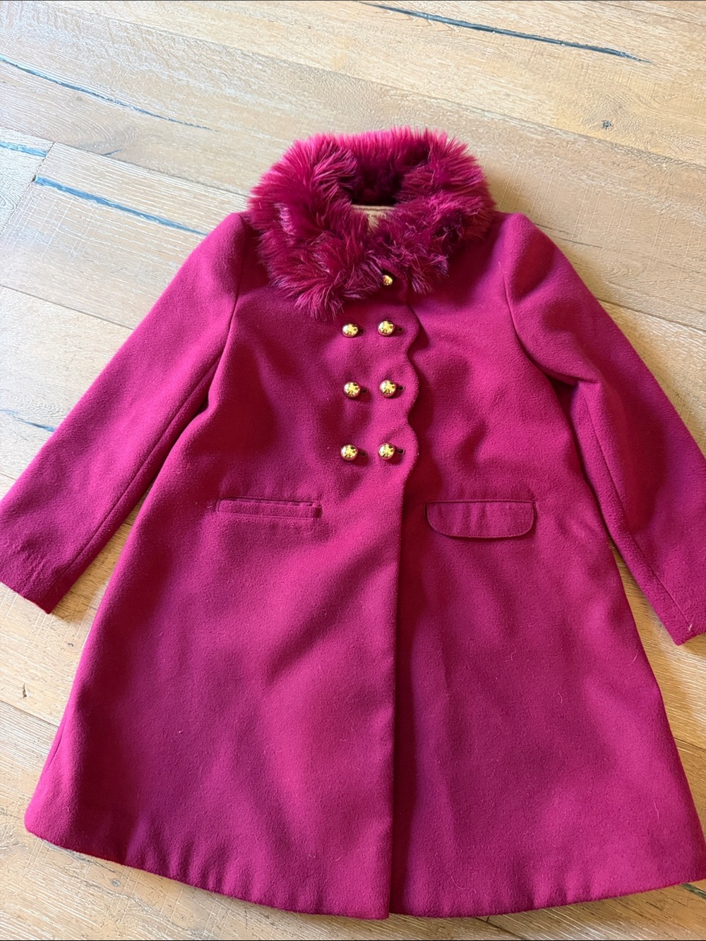 Janie and Jack Girls' Berry Faux-Fur Collar Double-Breasted Pea Coat